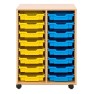 Meuble scolaire sur roulettes avec 16 bacs