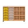 Meuble en bois sur roulettes - 16 bacs plastique