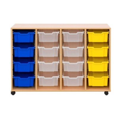 Meuble scolaire à roulettes avec 16 bacs plastique