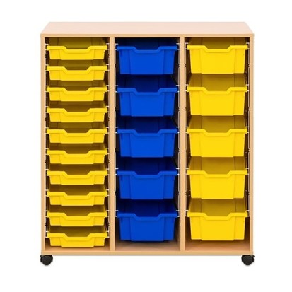 Meuble en bois sur roulettes - 3 colonnes et 20 bacs