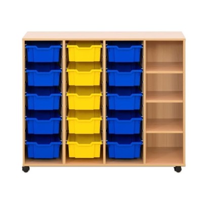 Meuble en bois 4 cases + 15 bacs en plastique