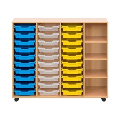 Meuble case à roulettes et 30 bacs en plastique
