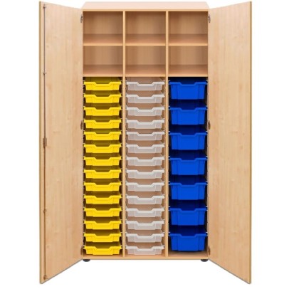 Armoire scolaire avec portes et bacs en plastique
