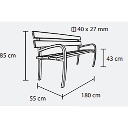 Banc CONFIDENCE 180cm bois et pieds acier avec accoudoirs