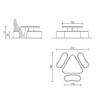 Table de pique-nique en béton TRIANGLE ( table + 3 banquettes )