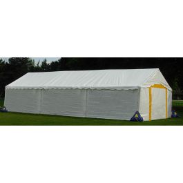 Tente de réception Plein Air (5x12m) 60m² - blanc - avec registre de sécurité. Pignon largeur 5m.