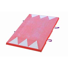 Coussin BERLINOIS ralentisseur en béton rouge sablé avec triangles réfléchissants