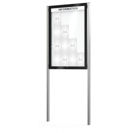 Vitrine sur poteaux ép.80 mm + bandeau-titre EDGE PROCITY