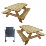 Lot - 2 tables pique-nique Bois + 1 corbeille acier OFFERTE