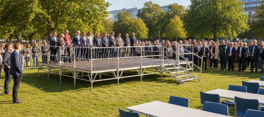 podium estrade démontable en extérieur avec du public