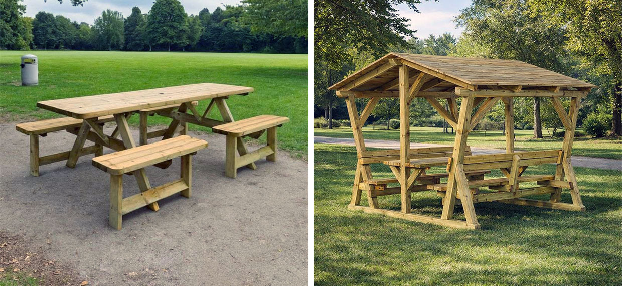Table pique nique 8 personnnes et table de pique nique avec toit